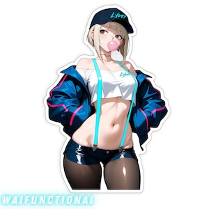 Cyber Girl Sticker, Cute Waifu, Aesthetic Decal, Vynil, Laptop, Phonecase sticker, Kawaii Girl, Cyber Rebel Punk Chick, Hot Babe