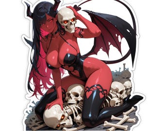 Underworld Queen Sticker | Demon Girl Waifu | Succubus Queen | Spooky Goth Pin-up Decal | Dark Academia Sticker | Horror Waifu | Mature