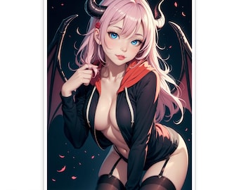 Succubus Waifu Sticker - Anime Pink Hair Demon Girl Vinyl Decal for Laptops & Cars, Mature