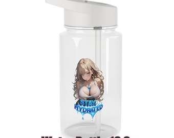 Hübsches Mädchen-Design Wasserflasche, Stay Hydrated Text Sportflasche, 16,9 oz transparente Wasserflasche, Anime Design, Geschenk für ihn, Anime Merch