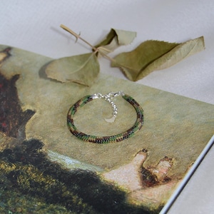 Camouflage Beaded Bracelet for Women with Crescent Moon Charm, Army Jewelry is Unique Birthday Gift for Her, Army Bracelet