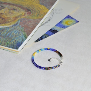 Starry Night Beaded Bracelet for Women with Crescent Moon Charm, Starry Night Jewelry is Unique Birthday Gift for Her, Starry Night Van Gogh
