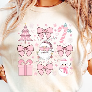 Coquette Bow PNG, Coquette Pink Bow Png, Pink Santa Png, Pink Christmas Png, Coquette Christmas Bow Holiday Png, Santa Shirt Designs