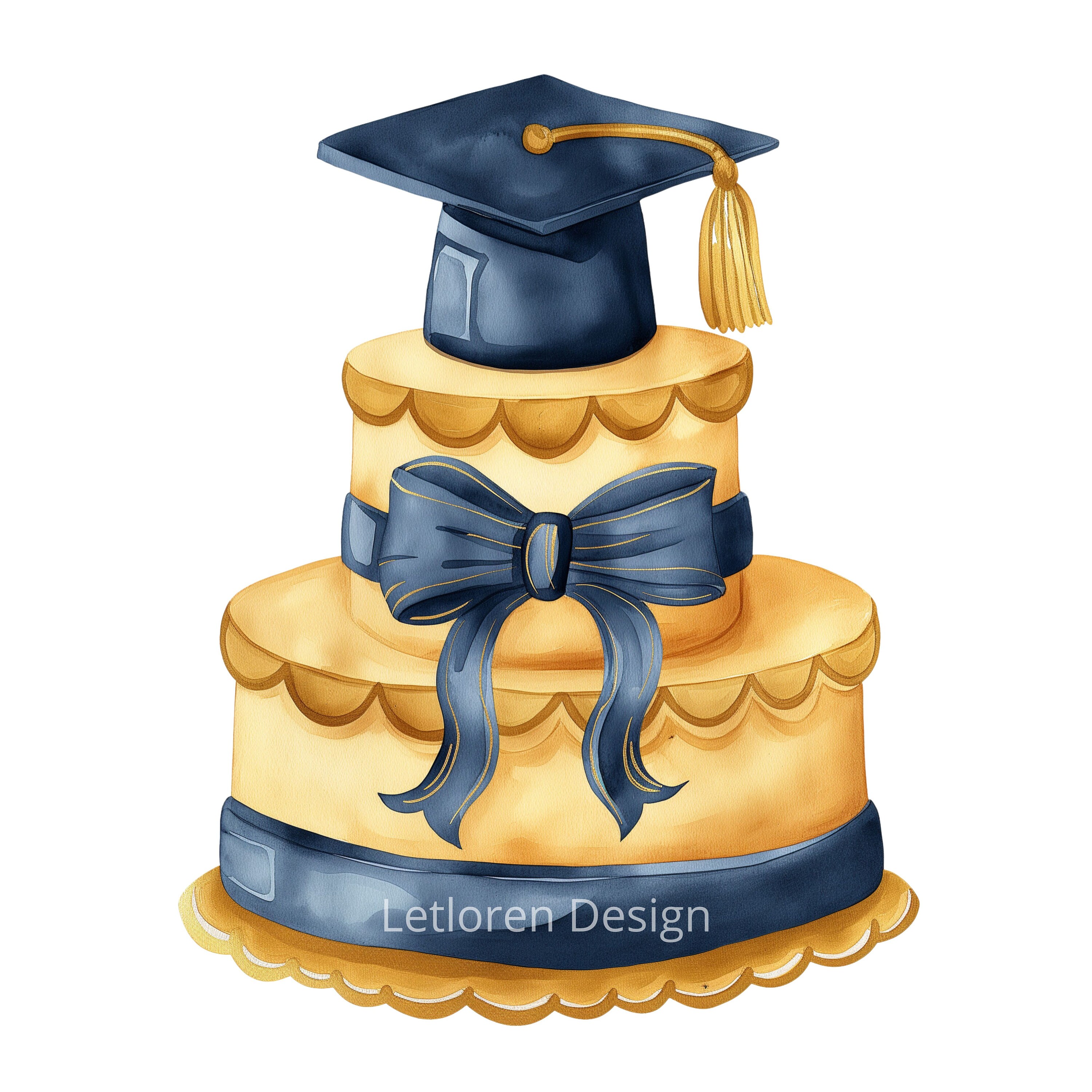 Watercolor Graduation Cake Clipart, Graduation Cap Cake Bundle, 15 High