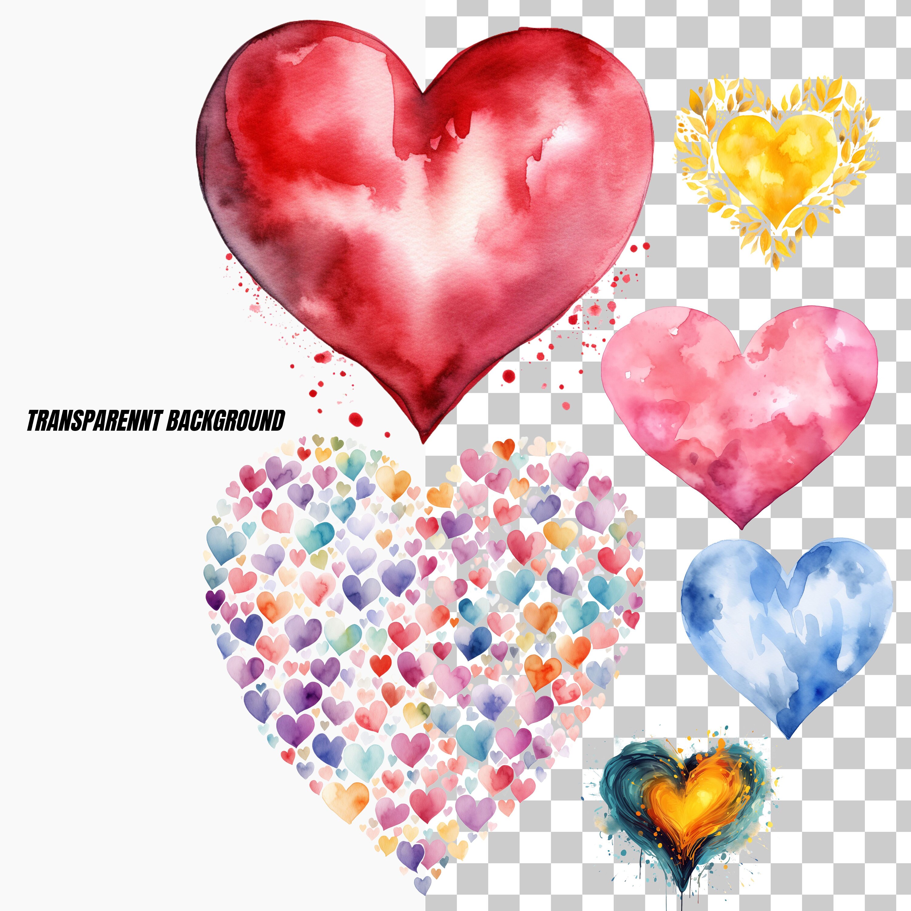 Heart Watercolor PNG Images, Transparent Background for T-shirts, Heart ...