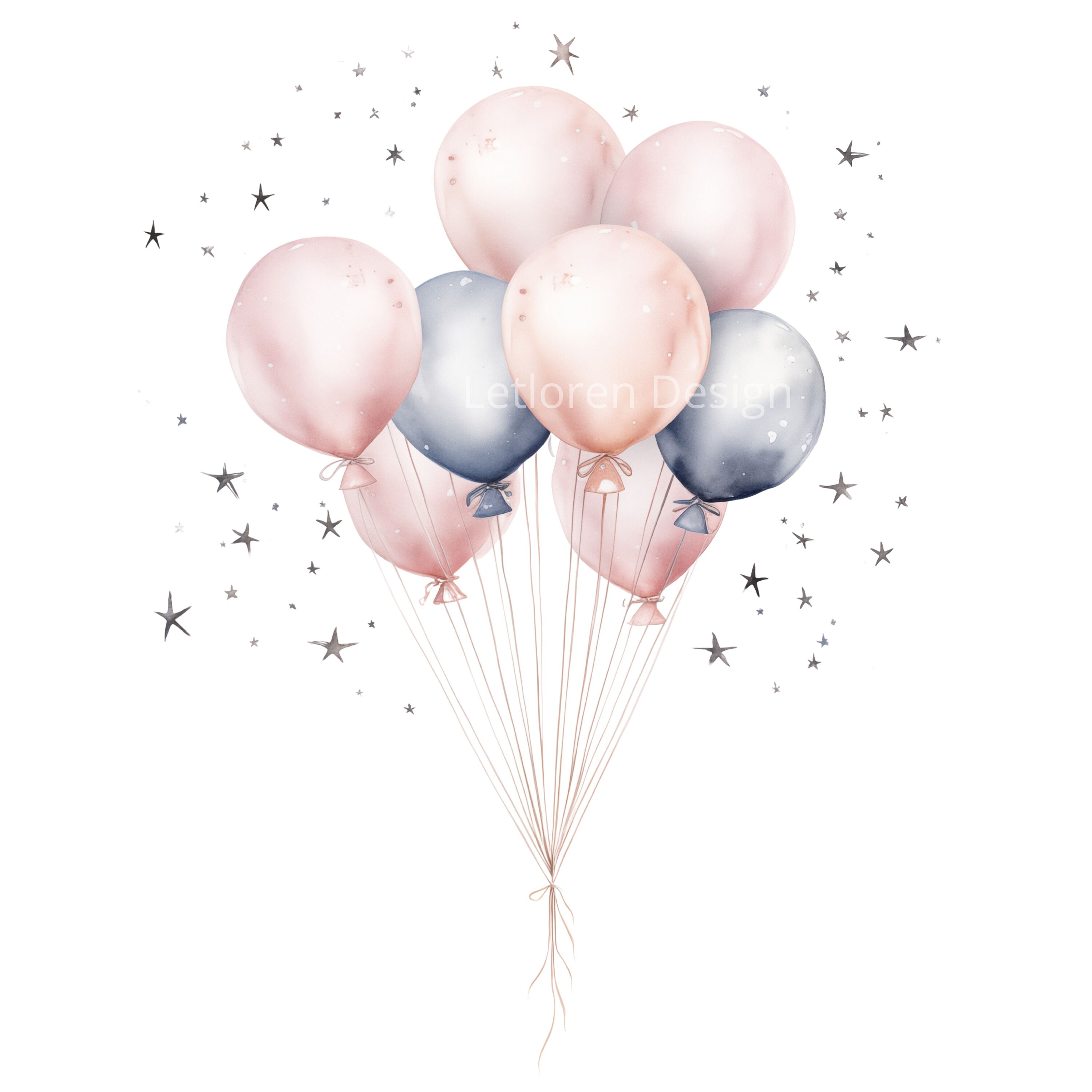 Pastel Party Balloons Clipart Pink, 10 High Quality Pngs, Digital ...