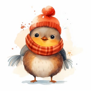 12 Birds Hat Clipart, oiseau d’hiver, clipart aquarelle imprimable, JPG de haute qualité, téléchargement numérique, artisanat en papier, journal indésirable, ensemble 2