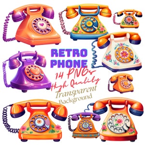 Vintage Phone Clipart, Retro Telephone, Printable clipart, 14 High Quality PNGs, Digital download, Paper craft, junk journal