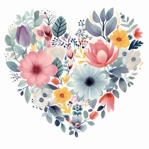 Watercolor Heart flowers Clipart, 12 High Quality Heart flowers JPGs, For Card Making, Mixed Media, Digital Paper Craft