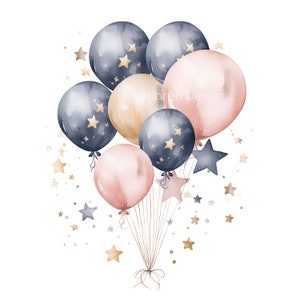 Clipart di palloncini per feste pastello rosa, 10 PNG di alta qualità, download digitali, uso commerciale, acquerello, supporti misti, creazione di carta digitale