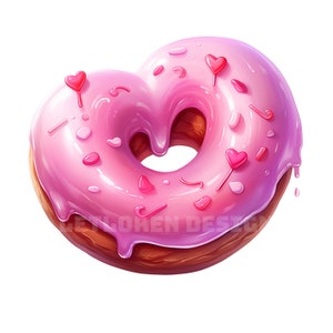 Watercolor Valentine Donut Collection Clipart, 13 PNG Valentines Day Clipart, Donut PNG, Donuts Clipart, Heart Donuts, Commercial Use