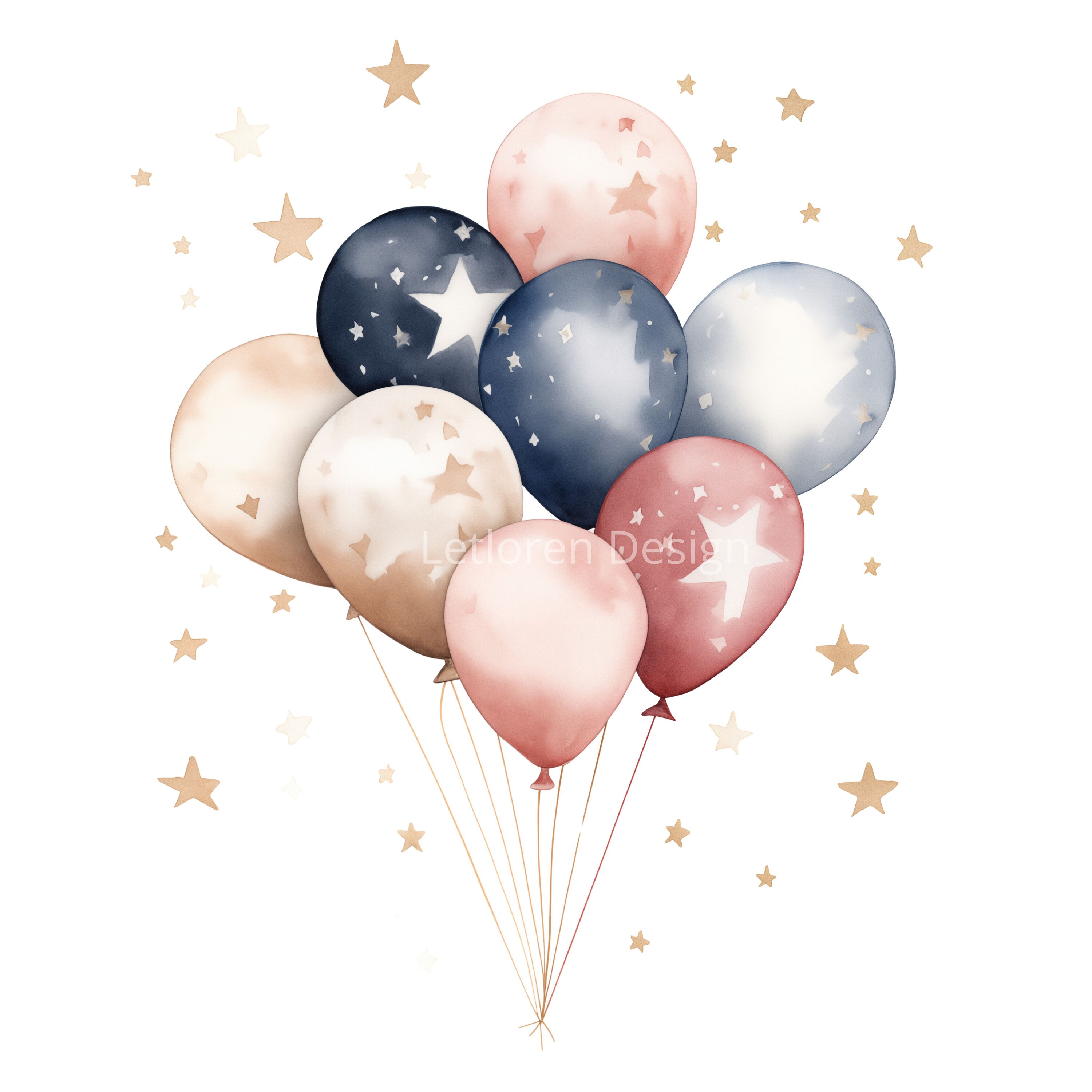 Pastel Party Balloons Clipart Pink, 10 High Quality Pngs, Digital ...