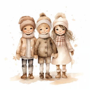 10 clipart per bambini di Natale, clipart di Natale acquerello, JPG di alta qualità, carina clipart invernale, stile scandinavo, per cartolina di Natale