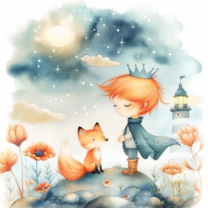 Petit Prince Clipart, 15 Illustration aquarelle, Le petit prince, thème Prince, Conte de fées, pour la fabrication de cartes, journal indésirable, ferraille