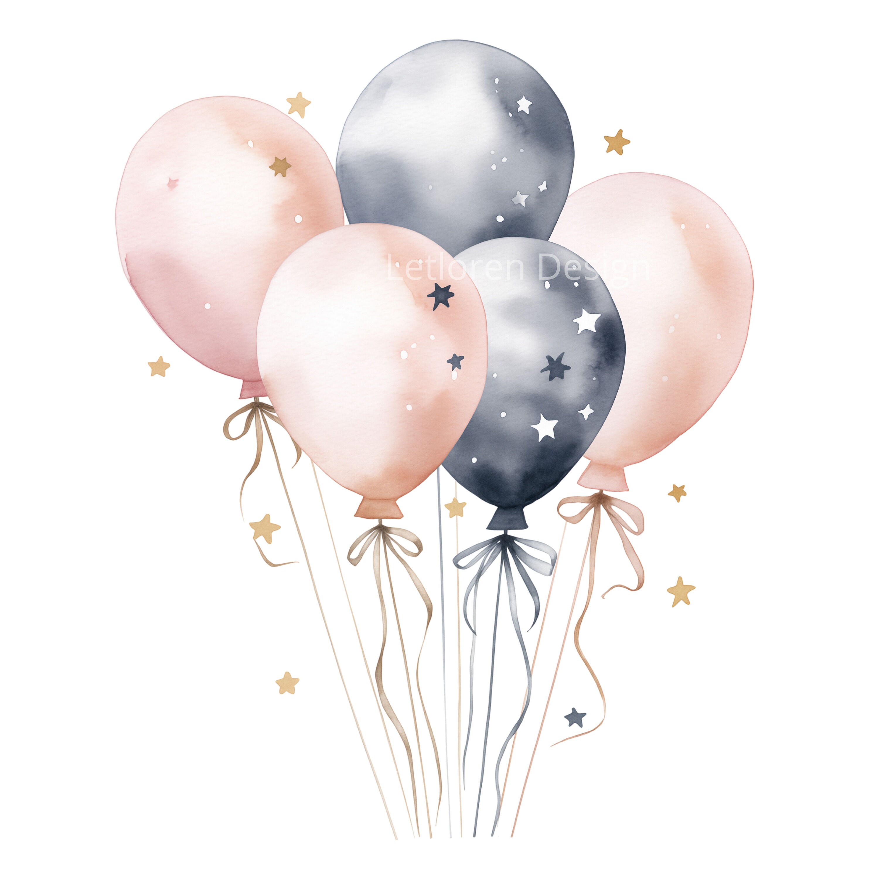 Pastel Party Balloons Clipart Pink, 10 High Quality Pngs, Digital ...