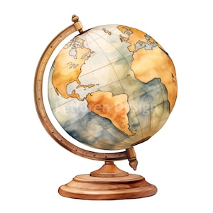 Kaart Globe aquarel clipart: 11 kwaliteit PNG's voor scrapbooking, digitaal dagboek, commercieel gebruik, digitale download, mix media, plakboek