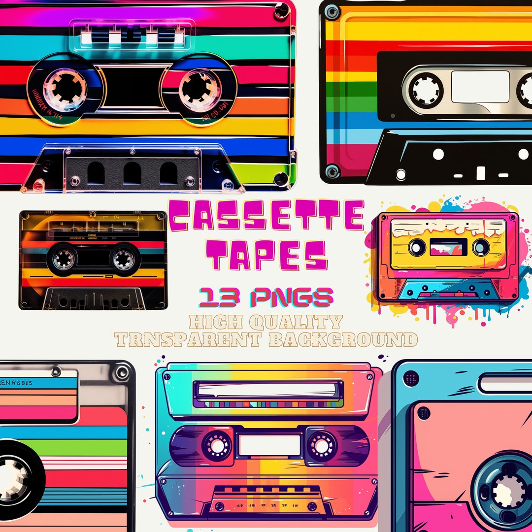 Cassette Tapes Clipart, Cassette Clip Art, 80s' Retro, Compact Tapes
