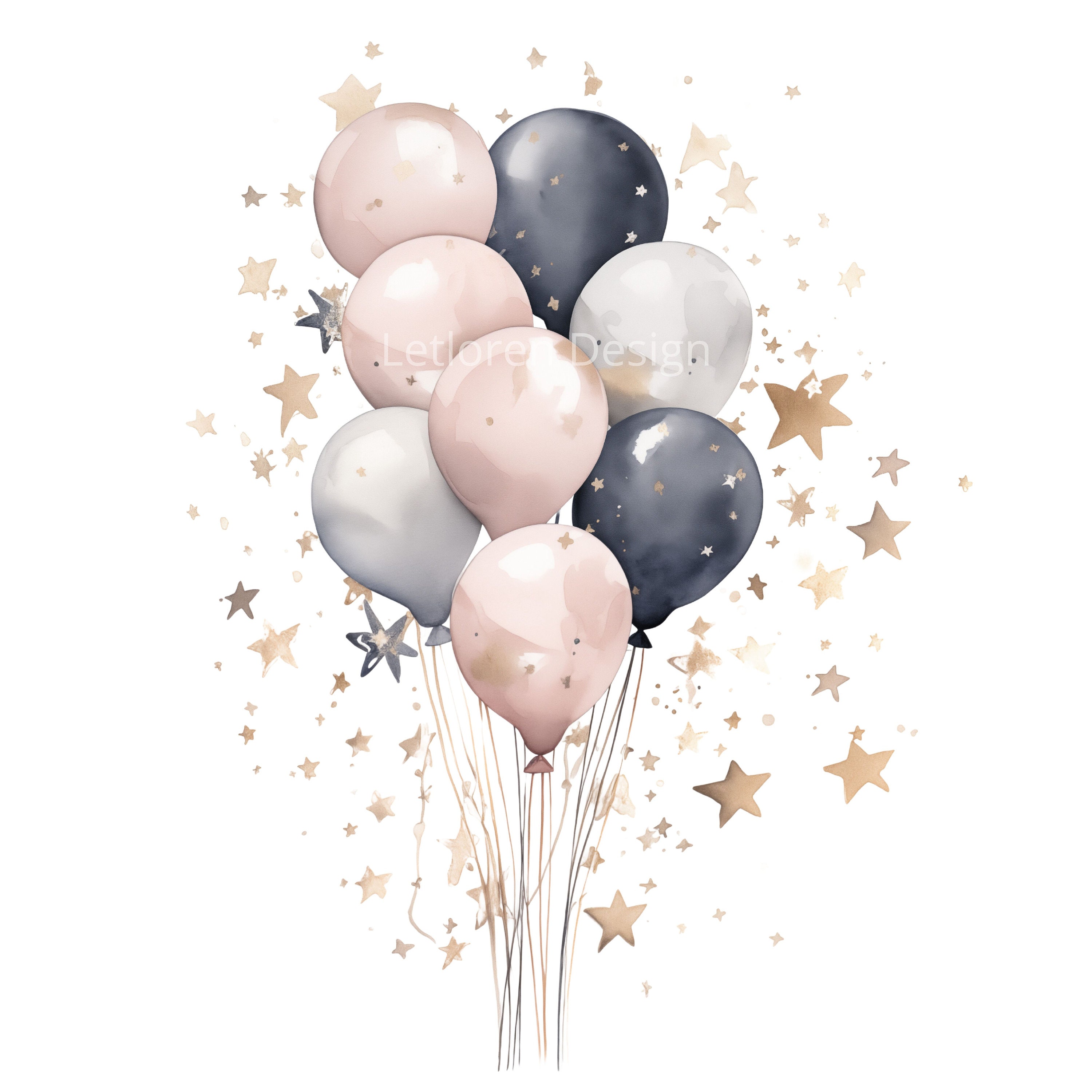 Pastel Party Balloons Clipart Pink, 10 High Quality Pngs, Digital ...