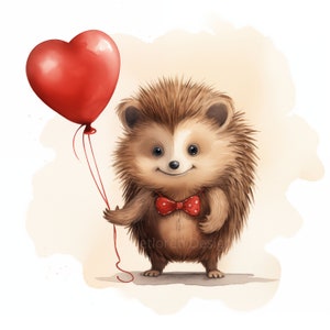 Valentine Hedgehog, Clipart Bundle, 11 High Quality JPG, Digital Downloads, valentines watercolor, valentine clipart, classroom valentines image 2