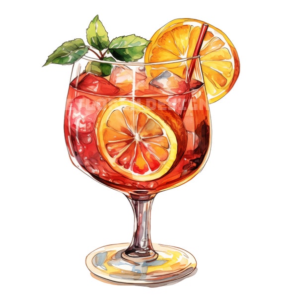 Watercolor Cocktails Clipart, Cocktail PNG, Summer Drinks PNG, Watercolor Clipart Bundle, Aperol Spritz, Old Fashioned, mixed drinks