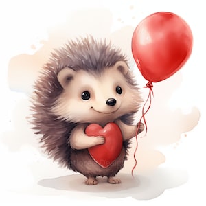 Valentine Hedgehog, pacote de clipart, 11 JPG de alta qualidade, downloads digitais, aquarela do dia dos namorados, clipart do dia dos namorados, dia dos namorados em sala de aula