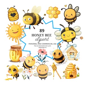 Honey Bee Clipart Bundle, Watercolor Bees Clip Art, Cute Bumblebee PNG, Sweet As Honey, Spring, Nursery Decor, Baby Wall Art, Commercial Use