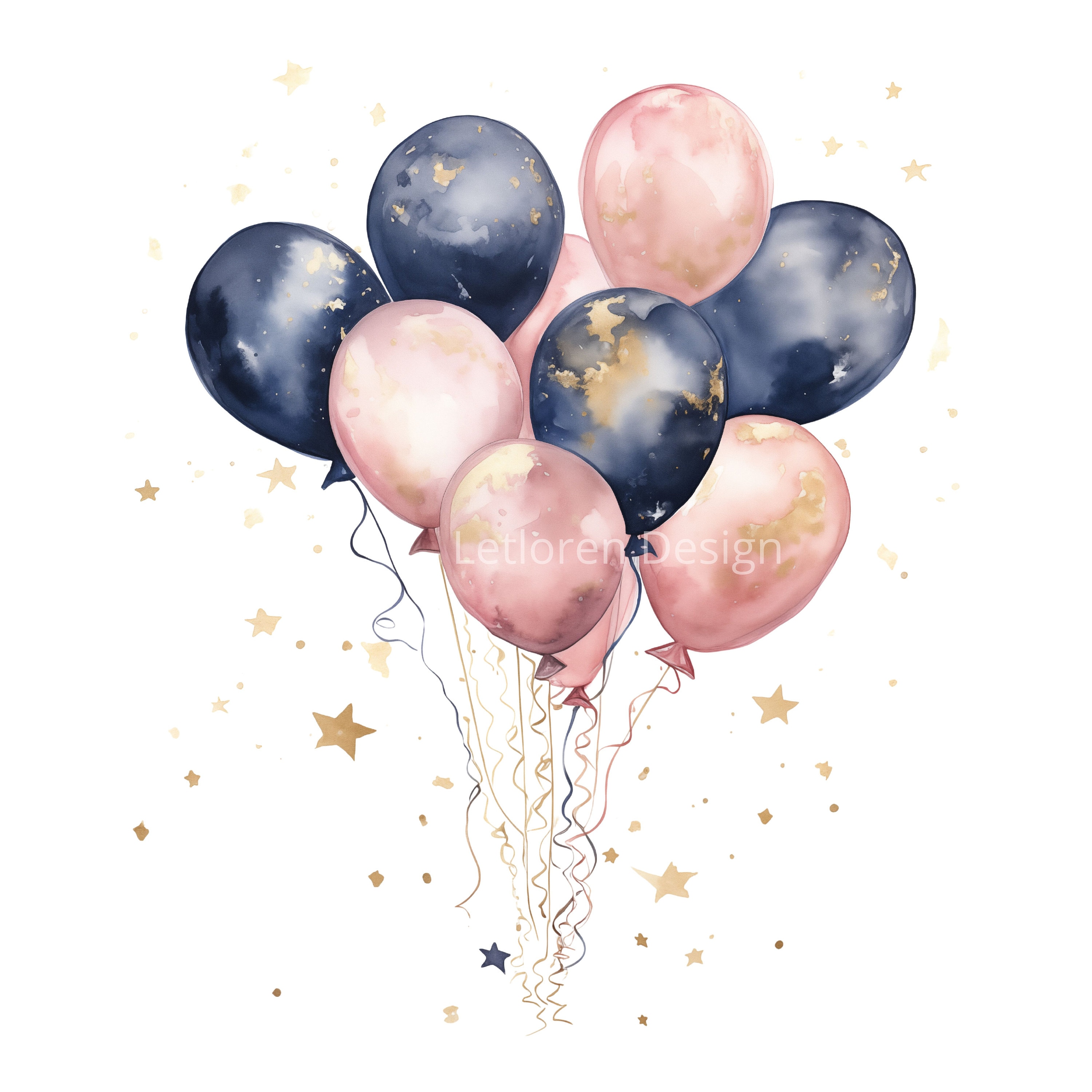 Pastel Party Balloons Clipart Pink, 10 High Quality Pngs, Digital ...