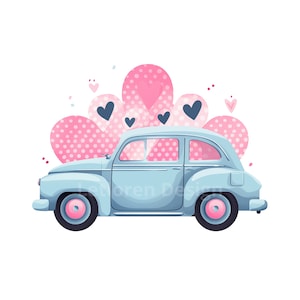 Valentine's Day car Clipart, retro valentine png, vintage car, wedding car, Card Making, Mixed Media, Digital Paper Craft, Commercial Use