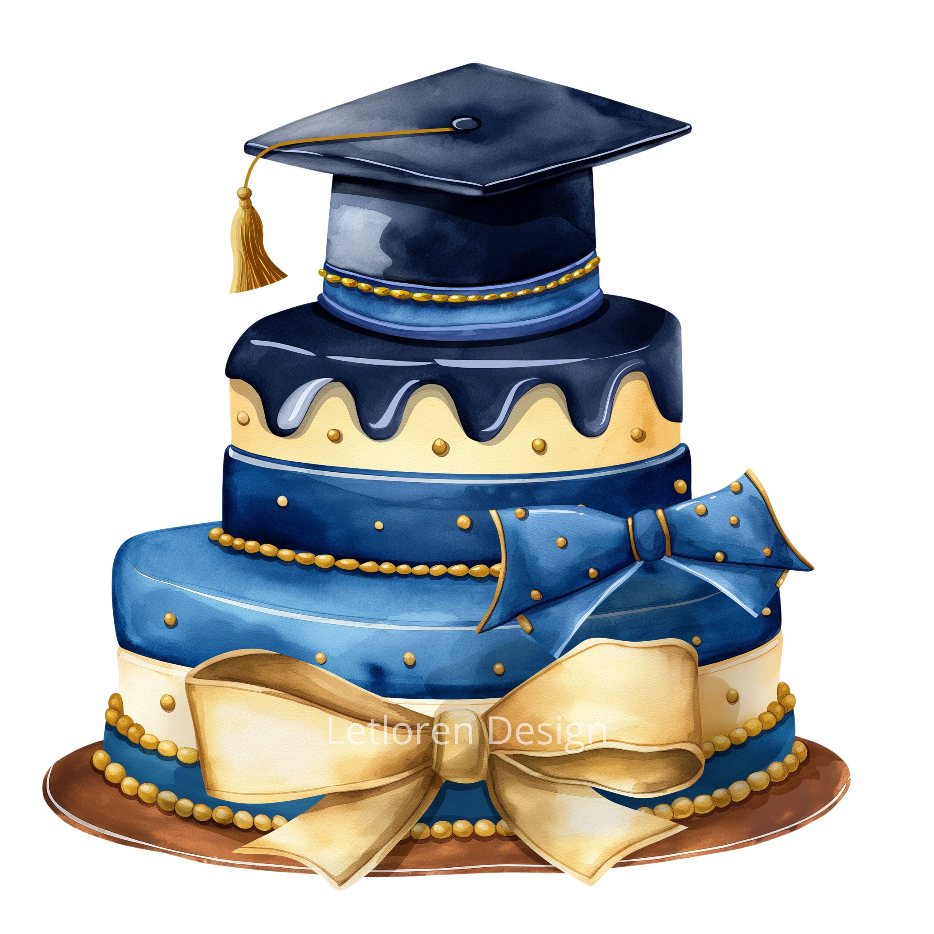 Watercolor Graduation Cake Clipart, Graduation Cap Cake Bundle, 15 High