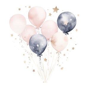 Pastel Party Balloons Clipart Pink, 10 High Quality Pngs, Digital ...