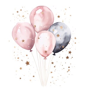 Pastel Party Balloons Clipart Pink, 10 High Quality Pngs, Digital ...