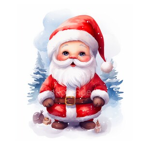 Santa Claus Clipart Bundle, 10 High Quality JPGs, Digital Download, Watercolor, Mixed Media, Digital Craft, Watercolor Cute Santa Clipart