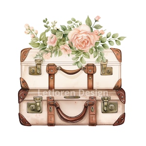 Vintage suitcase watercolor clipart bundle 2, Antique luggage, Vintage Travel illustration, Travel essentials Art, Commercial Use