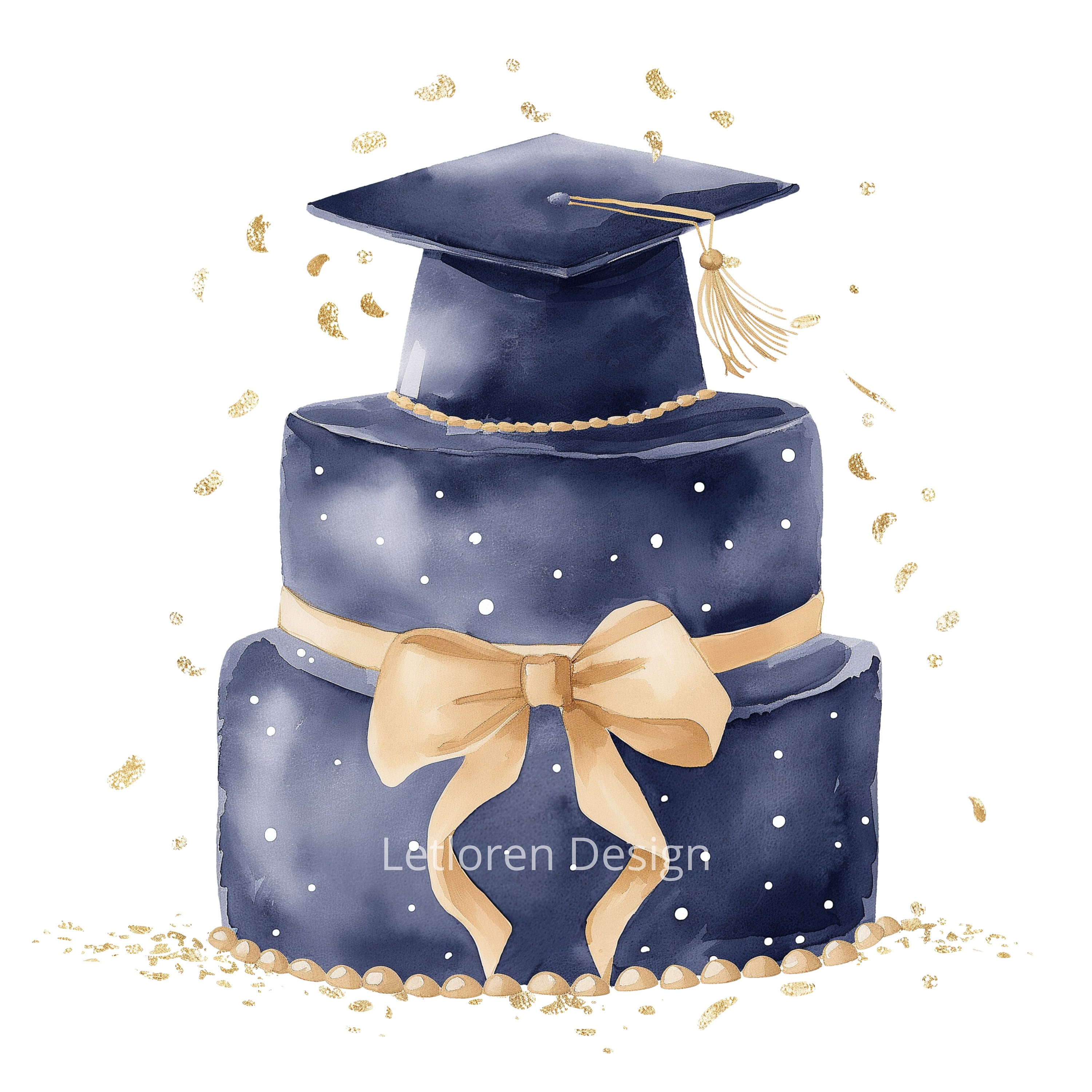 Watercolor Graduation Cake Clipart, Graduation Cap Cake Bundle, 15 High