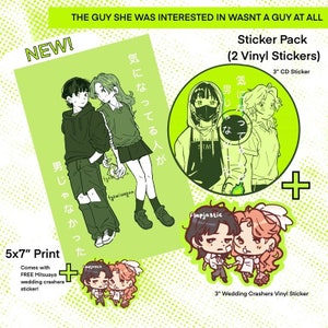 Impresión de postal de Green Yuri (5 x 7") y paquete de calcomanías
