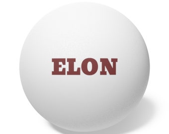 May include: White ball with the word "ELON" printed in maroon letters.