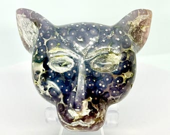 Polished Grape Agate Cat Carving