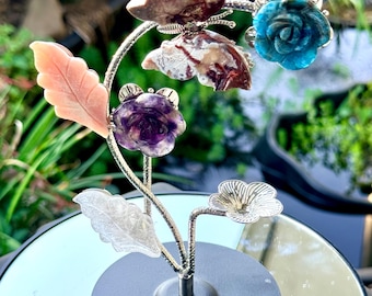 Natural Stone Butterfly and Floral Sphere Stand