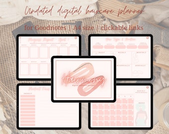 HAIRMONY Digital Haircare Planner | Undated Digital Planner for Goodnotes | Haircare Journal | A4 Size | Clickable Links | Rose