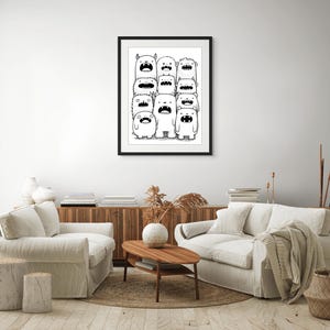 3:4 Cute Monster Crew | Digital Print | Playful Kids Room Decor | Black & White | Printable Wall Art | Adorable Funny Monster Illustration