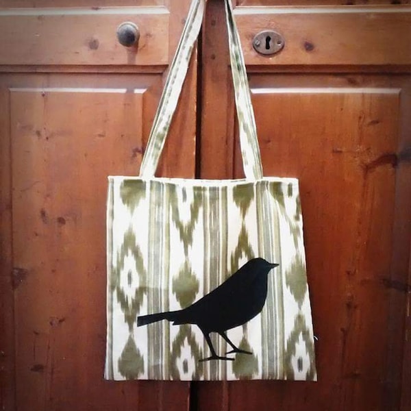 TOTEBAG  Ikat VERDE Mallorca Tela mallorquina estampado lengüeta verde con serigrafia y forro interior