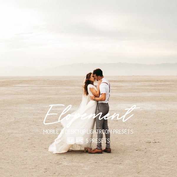 Elopement Lightroom Presets | Mobile/Desktop | Professional Wedding | Photo Editing | Filters | IOS Android Compatible | 5 Lightroom Presets