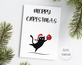 Printable Cat Christmas Card, Funny Cat Holiday Card, Digital Download Kitty Card, Animal Lover Christmas Card, Funny Cat Card, BlackCatCard