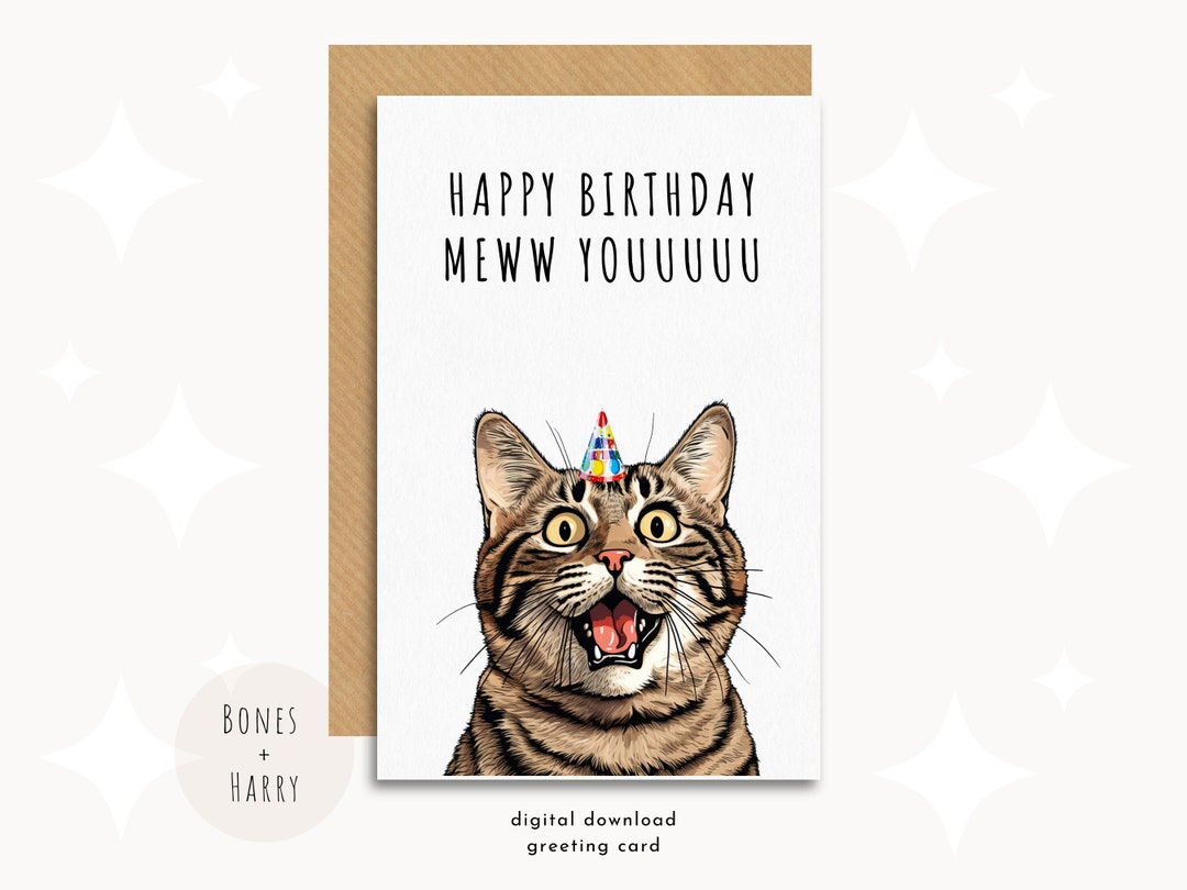 Printable Funny Cat Birthday Card, Digital Download Birthday Card for ...