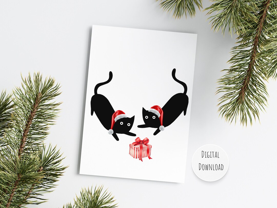 Printable Catmas Card, Cat Christmas Card, Cat Digital Download ...
