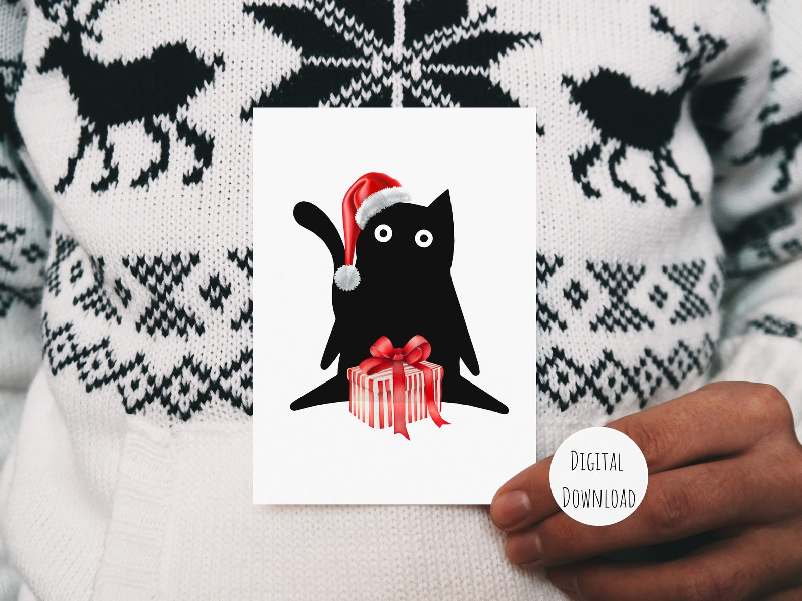 Printable Cat Christmas Card, Funny Cat Holiday Card, Digital Download ...