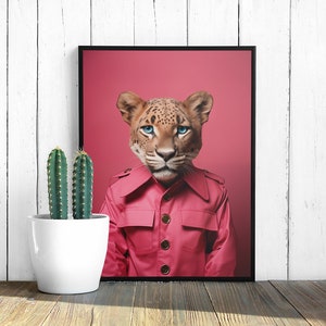 Fantastischer Tiger in Anzug, lustiges Tier Wand Dekor, Humorvolles Tiger Porträt, bunte Malerei, schrullige Tier Wand Kunst, Wohnkultur, Download