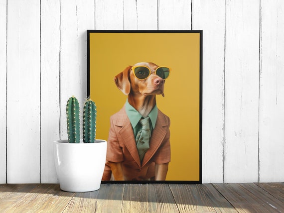 Fantastic Dog in Suit, Funny Animal Wall Decor, Humorous Dog ...