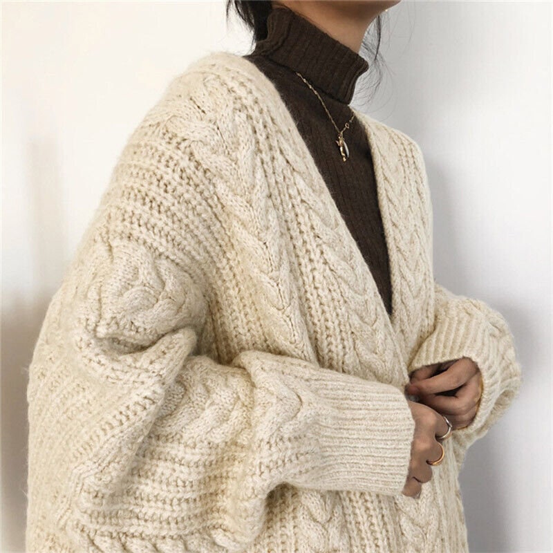 Loose Knit Cardigan, Autumn and Winter Warm Sweater Cardigan, Women ...