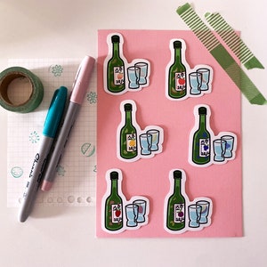 Stickers individuels saveurs de soju | Stickers mignons, kawaii, bouteille de soju | Autocollants en vinyle résistant à l'eau pour ordinateur portable, classeur, cahier